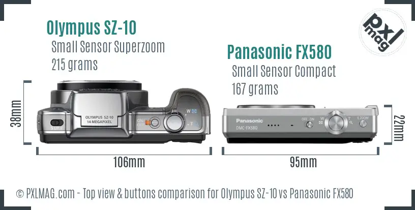 Olympus SZ-10 vs Panasonic FX580 top view buttons comparison