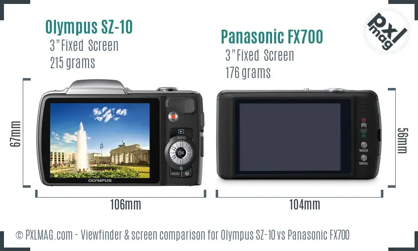 Olympus SZ-10 vs Panasonic FX700 Screen and Viewfinder comparison
