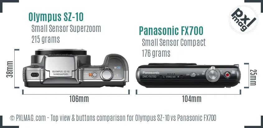 Olympus SZ-10 vs Panasonic FX700 top view buttons comparison