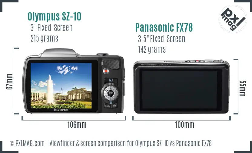 Olympus SZ-10 vs Panasonic FX78 Screen and Viewfinder comparison