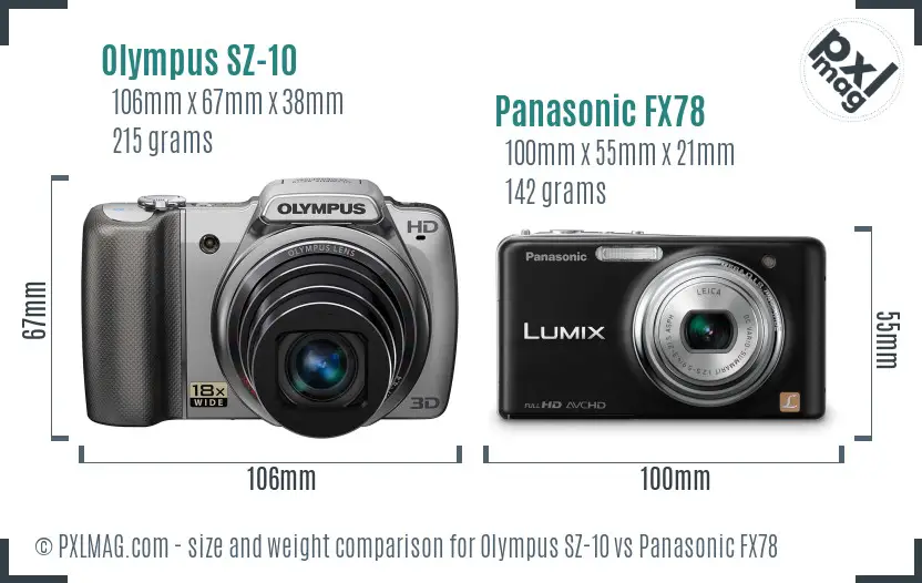 Olympus SZ-10 vs Panasonic FX78 size comparison