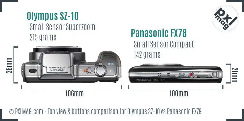 Olympus SZ-10 vs Panasonic FX78 top view buttons comparison