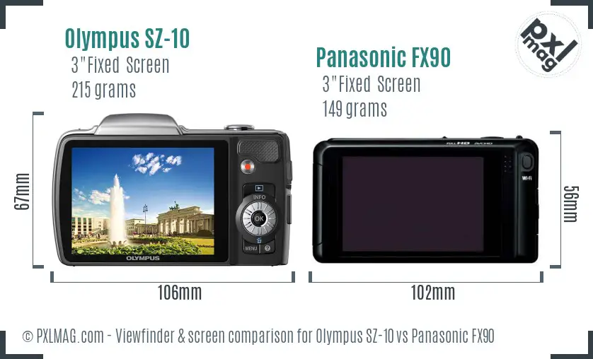 Olympus SZ-10 vs Panasonic FX90 Screen and Viewfinder comparison