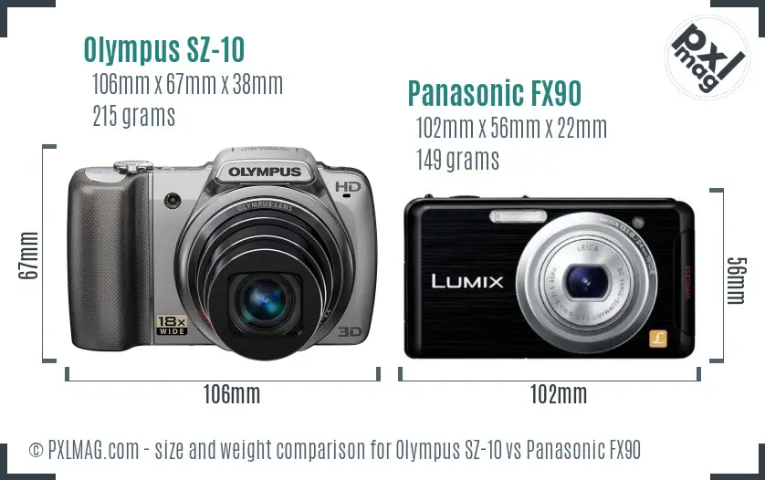 Olympus SZ-10 vs Panasonic FX90 size comparison