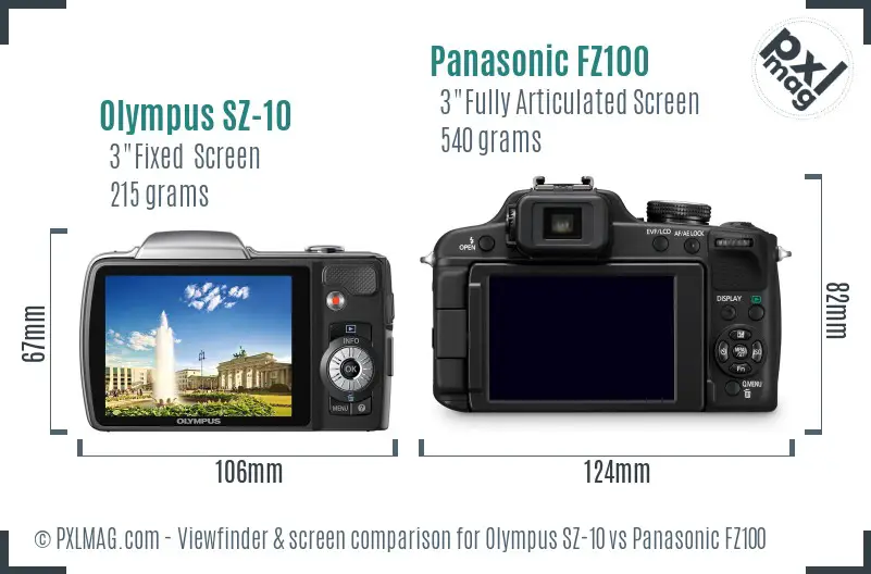 Olympus SZ-10 vs Panasonic FZ100 Screen and Viewfinder comparison