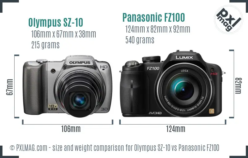Olympus SZ-10 vs Panasonic FZ100 size comparison