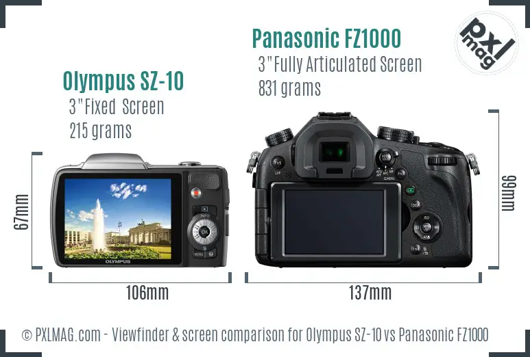 Olympus SZ-10 vs Panasonic FZ1000 Screen and Viewfinder comparison