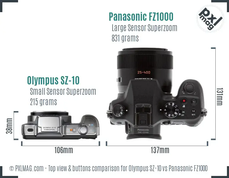 Olympus SZ-10 vs Panasonic FZ1000 top view buttons comparison