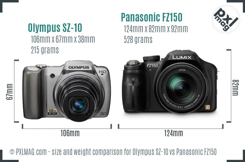 Olympus SZ-10 vs Panasonic FZ150 size comparison