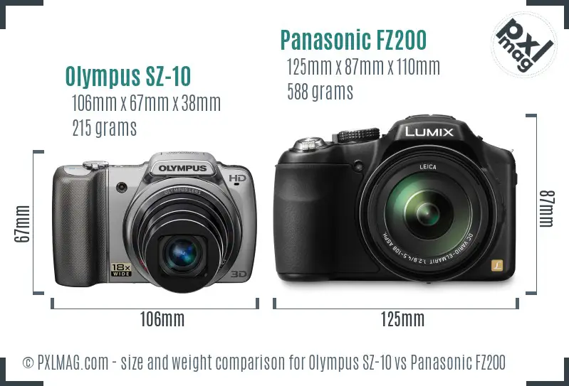 Olympus SZ-10 vs Panasonic FZ200 size comparison