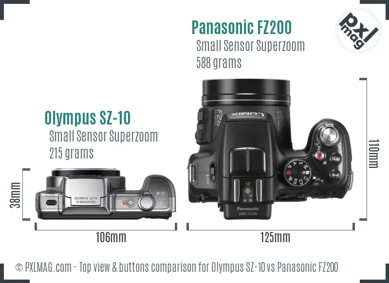 Olympus SZ-10 vs Panasonic FZ200 top view buttons comparison