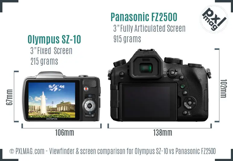 Olympus SZ-10 vs Panasonic FZ2500 Screen and Viewfinder comparison