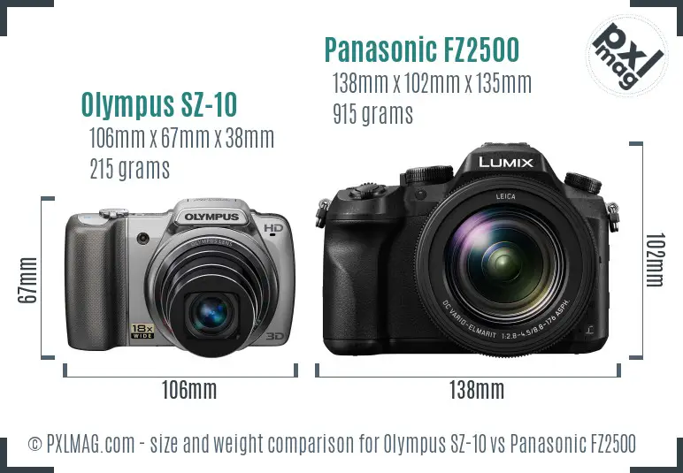 Olympus SZ-10 vs Panasonic FZ2500 size comparison