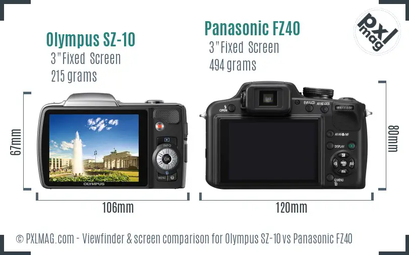 Olympus SZ-10 vs Panasonic FZ40 Screen and Viewfinder comparison