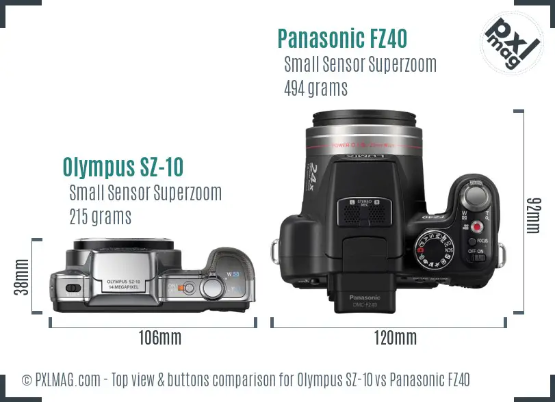 Olympus SZ-10 vs Panasonic FZ40 top view buttons comparison