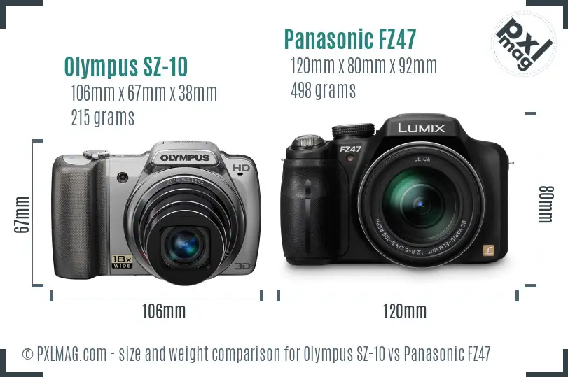 Olympus SZ-10 vs Panasonic FZ47 size comparison Olympus SZ-10 vs Panasonic FZ47 size comparison