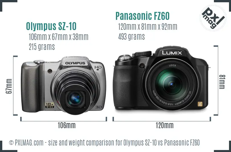 Olympus SZ-10 vs Panasonic FZ60 size comparison