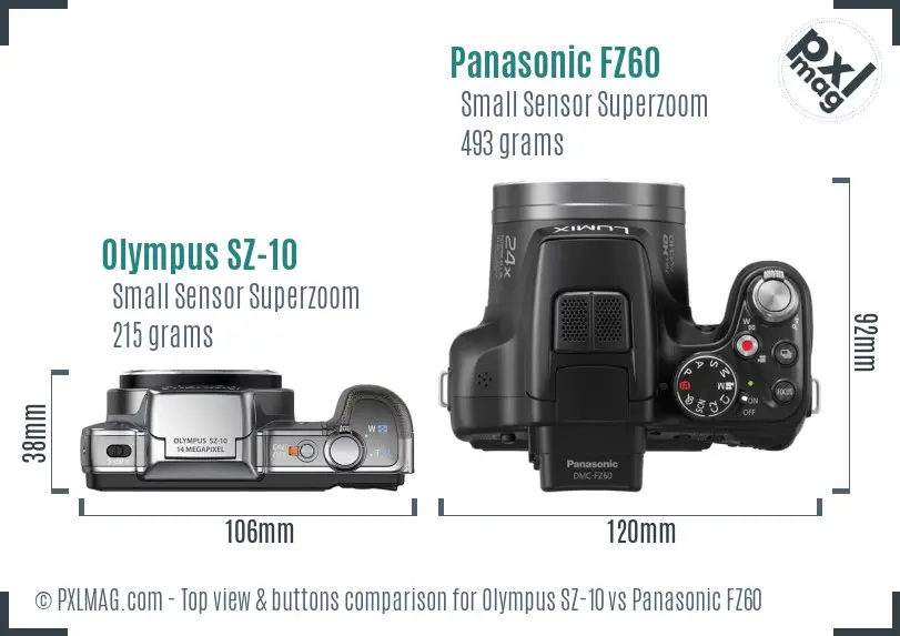 Olympus SZ-10 vs Panasonic FZ60 top view buttons comparison