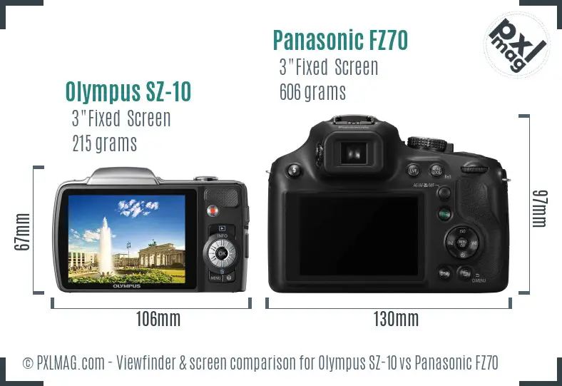 Olympus SZ-10 vs Panasonic FZ70 Screen and Viewfinder comparison