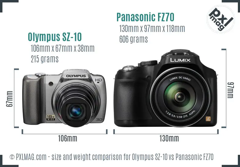 Olympus SZ-10 vs Panasonic FZ70 size comparison