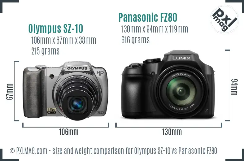 Olympus SZ-10 vs Panasonic FZ80 size comparison Olympus SZ-10 vs Panasonic FZ80 size comparison