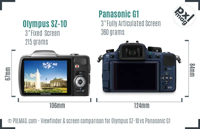 Olympus SZ-10 vs Panasonic G1 Screen and Viewfinder comparison