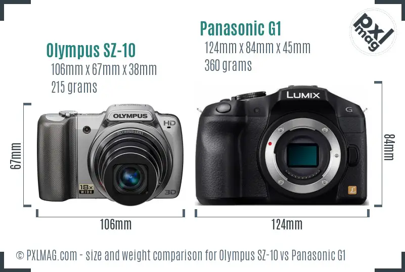 Olympus SZ-10 vs Panasonic G1 size comparison