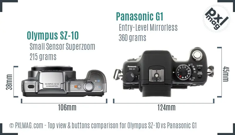 Olympus SZ-10 vs Panasonic G1 top view buttons comparison