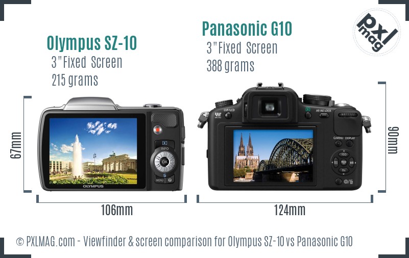 Olympus SZ-10 vs Panasonic G10 Screen and Viewfinder comparison