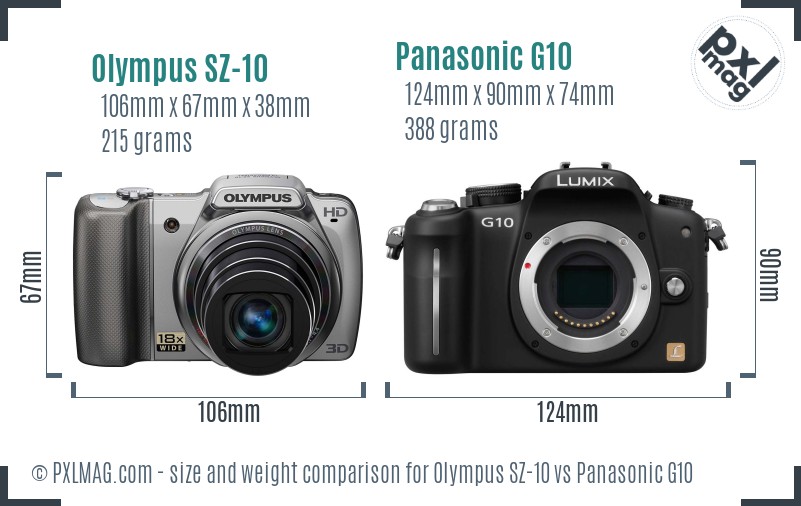 Olympus SZ-10 vs Panasonic G10 size comparison