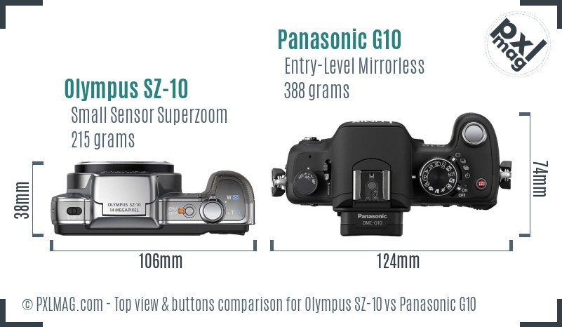 Olympus SZ-10 vs Panasonic G10 top view buttons comparison