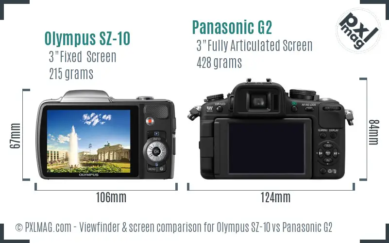 Olympus SZ-10 vs Panasonic G2 Screen and Viewfinder comparison