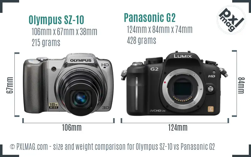 Olympus SZ-10 vs Panasonic G2 size comparison