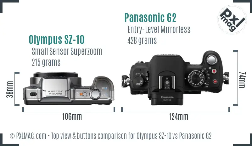 Olympus SZ-10 vs Panasonic G2 top view buttons comparison