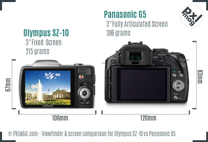 Olympus SZ-10 vs Panasonic G5 Screen and Viewfinder comparison