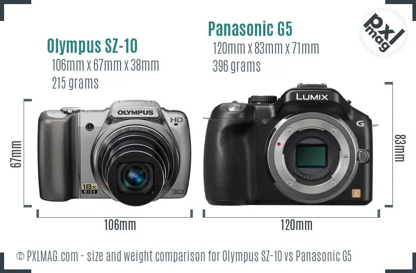 Olympus SZ-10 vs Panasonic G5 size comparison
