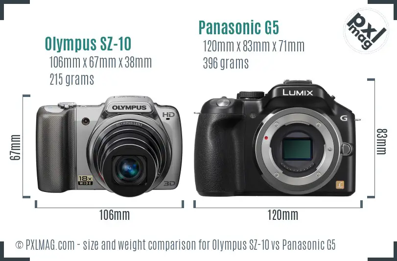 Olympus SZ-10 vs Panasonic G5 size comparison Olympus SZ-10 vs Panasonic G5 size comparison