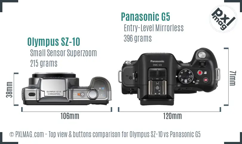 Olympus SZ-10 vs Panasonic G5 top view buttons comparison