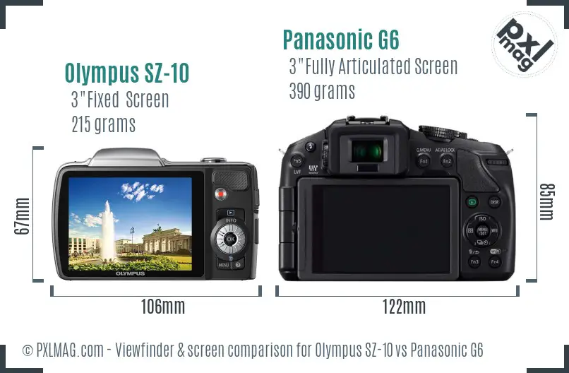 Olympus SZ-10 vs Panasonic G6 Screen and Viewfinder comparison