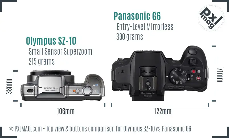 Olympus SZ-10 vs Panasonic G6 top view buttons comparison