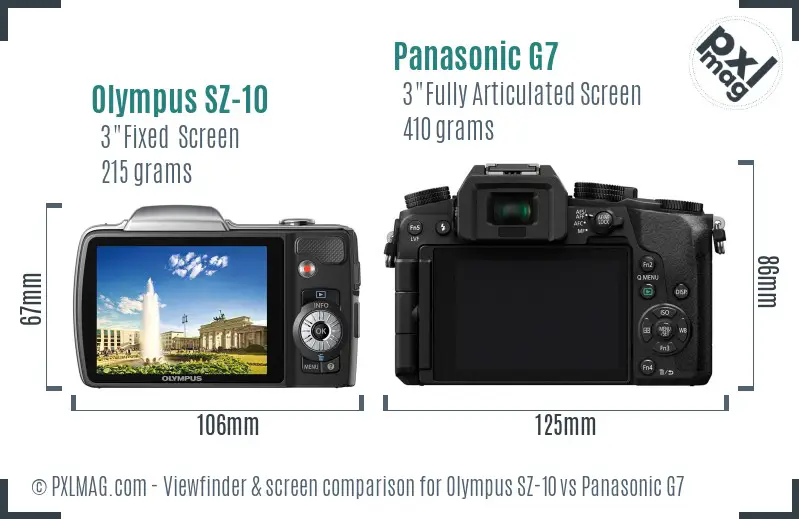 Olympus SZ-10 vs Panasonic G7 Screen and Viewfinder comparison