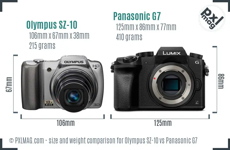 Olympus SZ-10 vs Panasonic G7 size comparison