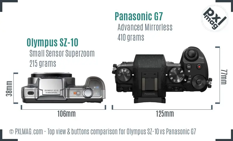 Olympus SZ-10 vs Panasonic G7 top view buttons comparison