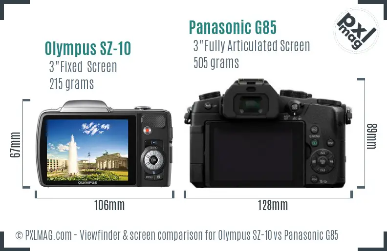 Olympus SZ-10 vs Panasonic G85 Screen and Viewfinder comparison