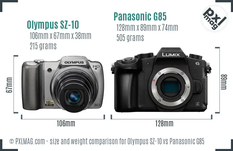 Olympus SZ-10 vs Panasonic G85 size comparison