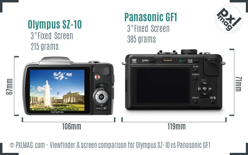 Olympus SZ-10 vs Panasonic GF1 Screen and Viewfinder comparison