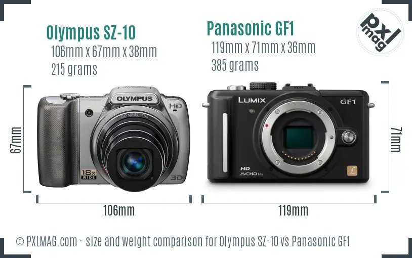 Olympus SZ-10 vs Panasonic GF1 size comparison