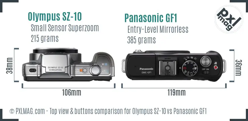 Olympus SZ-10 vs Panasonic GF1 top view buttons comparison