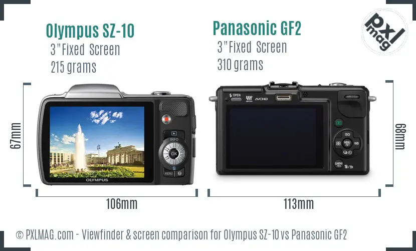 Olympus SZ-10 vs Panasonic GF2 Screen and Viewfinder comparison