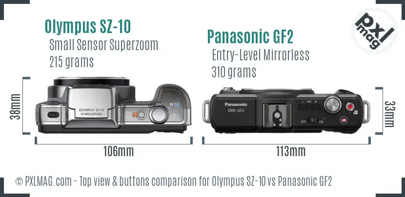 Olympus SZ-10 vs Panasonic GF2 top view buttons comparison